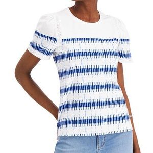 Women Charter Club Tops | Petite Cotton Eyelet-Trim Puff-Sleeve Top Size XS
